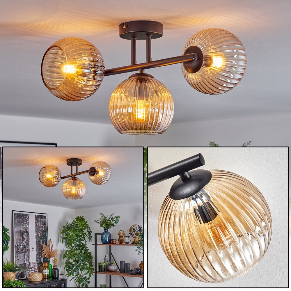 Koyoto Plafoniera, Lampada a sfera Ambrato, 3-Luci main product photo