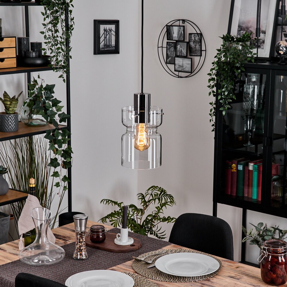 Hasvik Lampadario a sospensione, Lampada a sospensione Cromo, Nero, 1-Luce main product photo