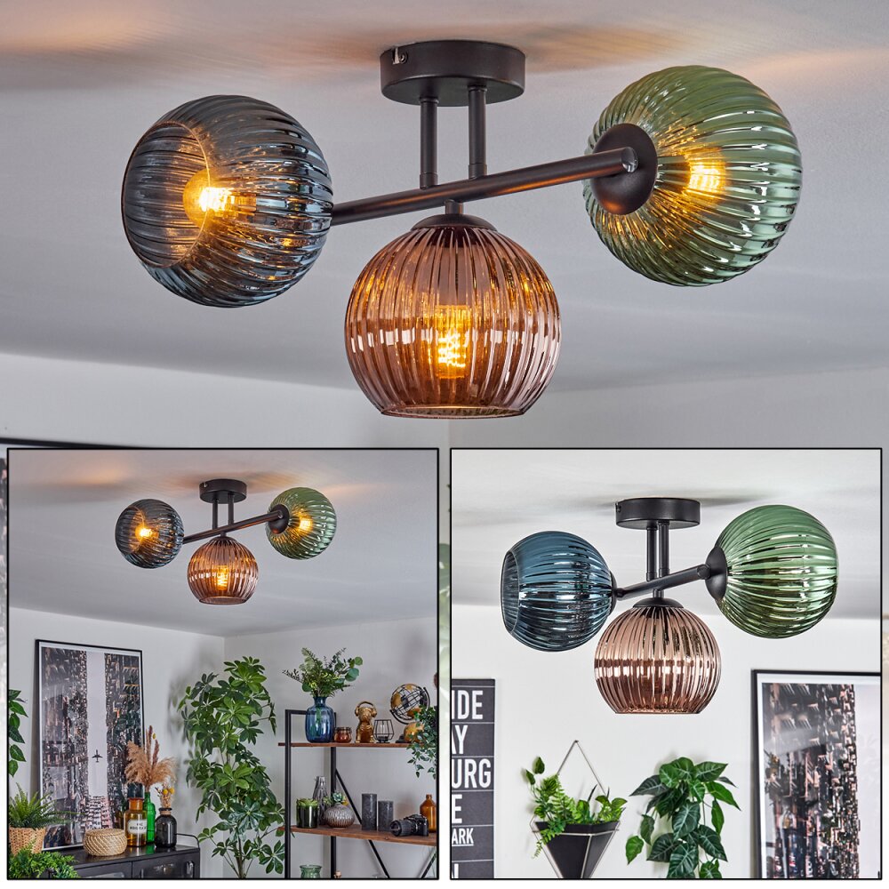 Koyoto Plafoniera, Lampada a sfera Blu, Verde, Ramato, 3-Luci main product photo
