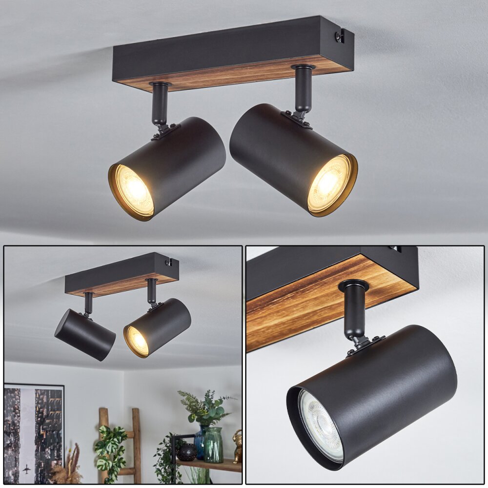 Gesteira Plafoniera, Faretto da soffitto Aspetto del legno, Nero, 2-Luci main product photo