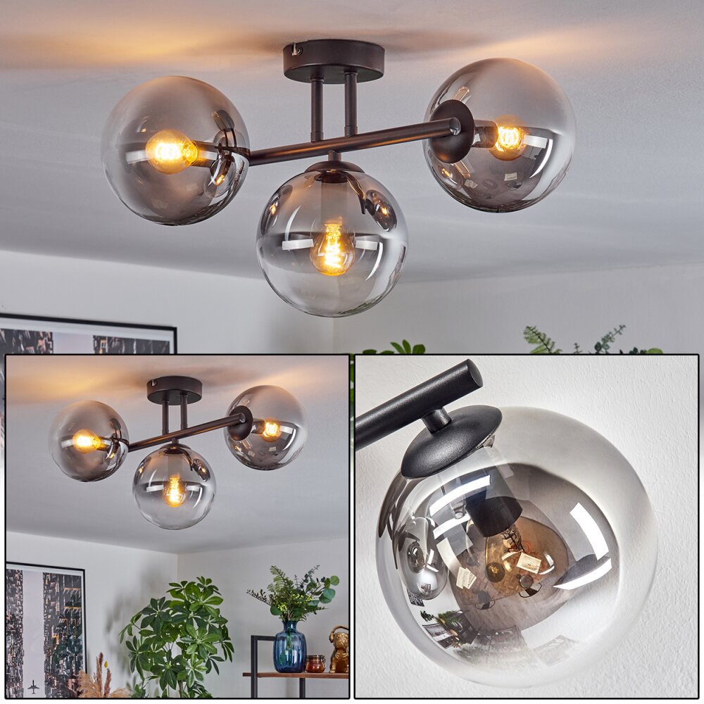 Gastor Plafoniera, Lampada a sfera Chiaro, Grigio fumo, 3-Luci main product photo