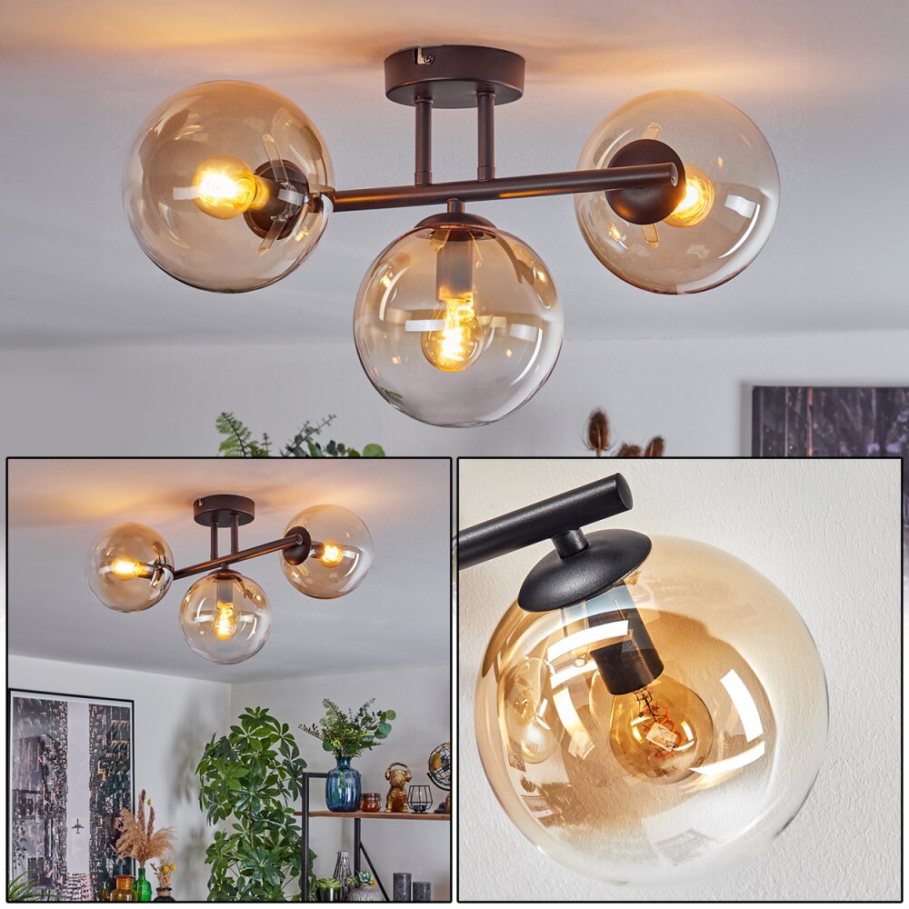 Gastor Plafoniera, Lampada a sfera Ambrato, Chiaro, 3-Luci main product photo