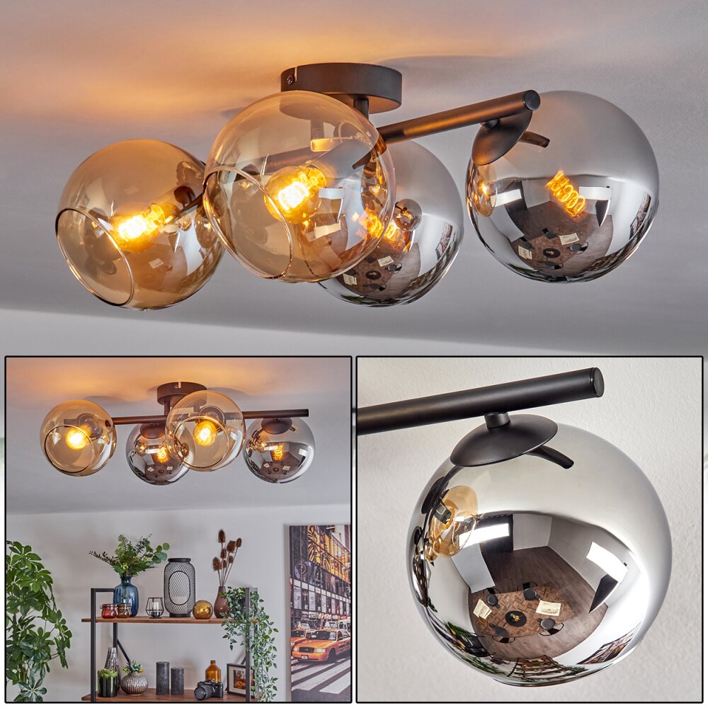Koyoto Plafoniera, Lampada a sfera Ambrato, Cromo, Grigio fumo, 4-Luci main product photo