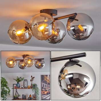 Koyoto Plafoniera, Lampada a sfera Ambrato, Cromo, Grigio fumo, 4-Luci