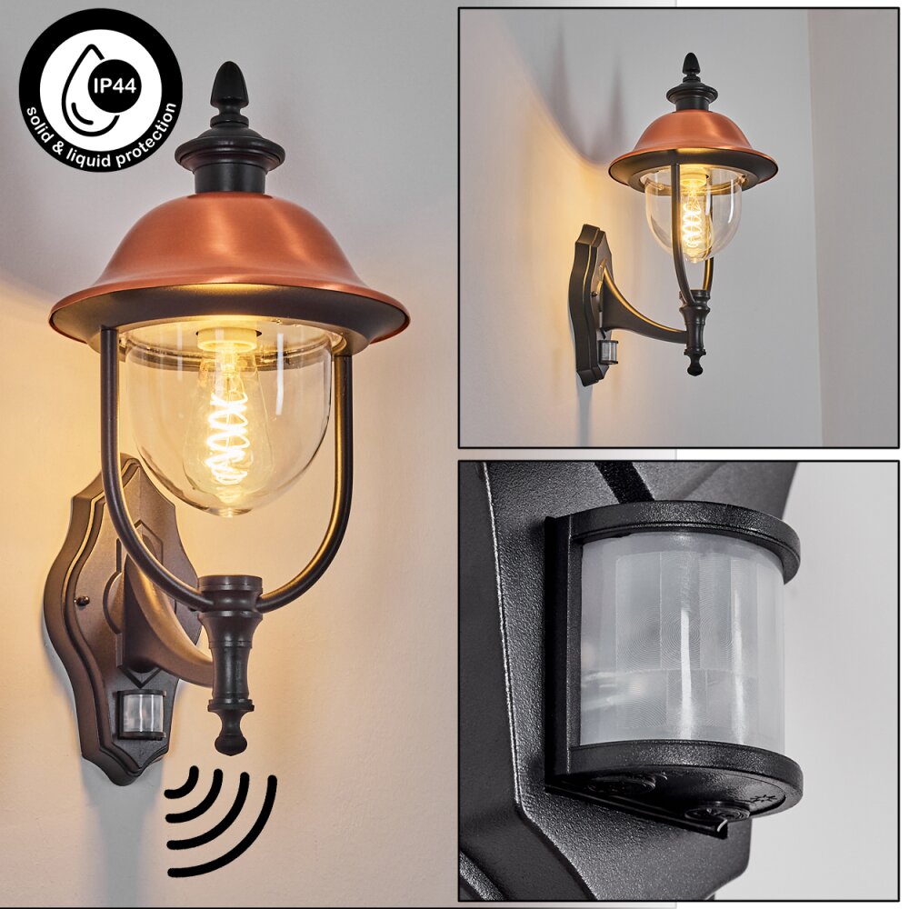 Gascon Lampada da parete per esterno, Applique Ramato, Nero, 1-Luce, Sensori di movimento main product photo