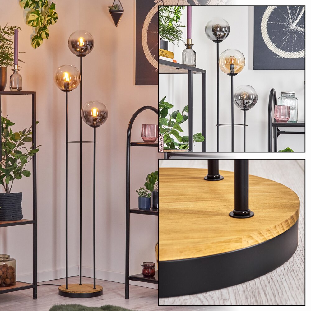 Gastor Lampada da terra 30 cm Legno scuro, Nero, 3-Luci main product photo