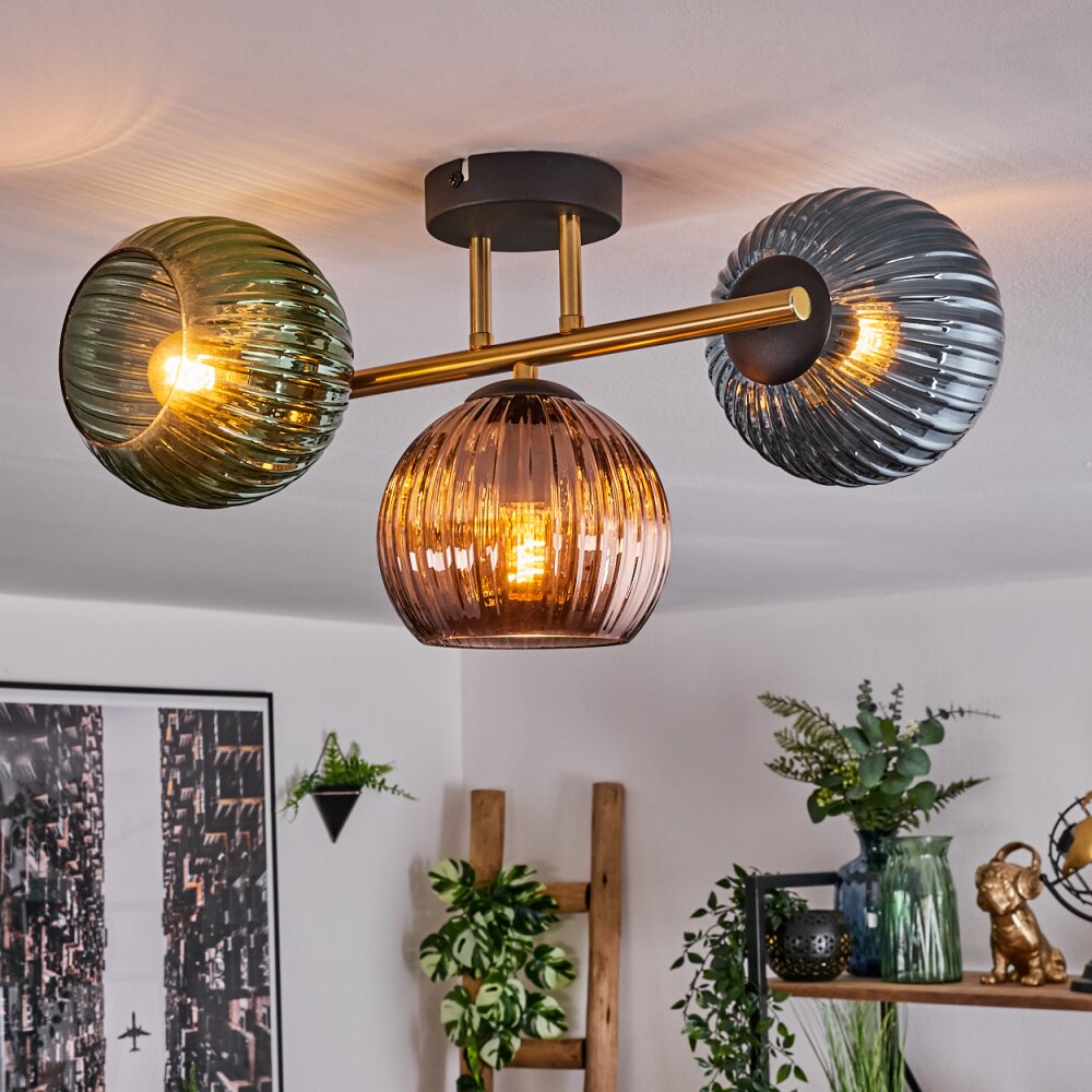 Koyoto Plafoniera, Lampada a sfera 30 cm Oro, Nero, 3-Luci