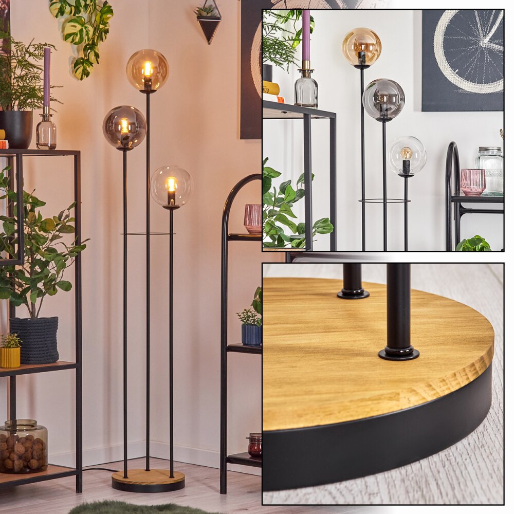 Gastor Lampada da terra 25 cm Legno scuro, Nero, 3-Luci main product photo