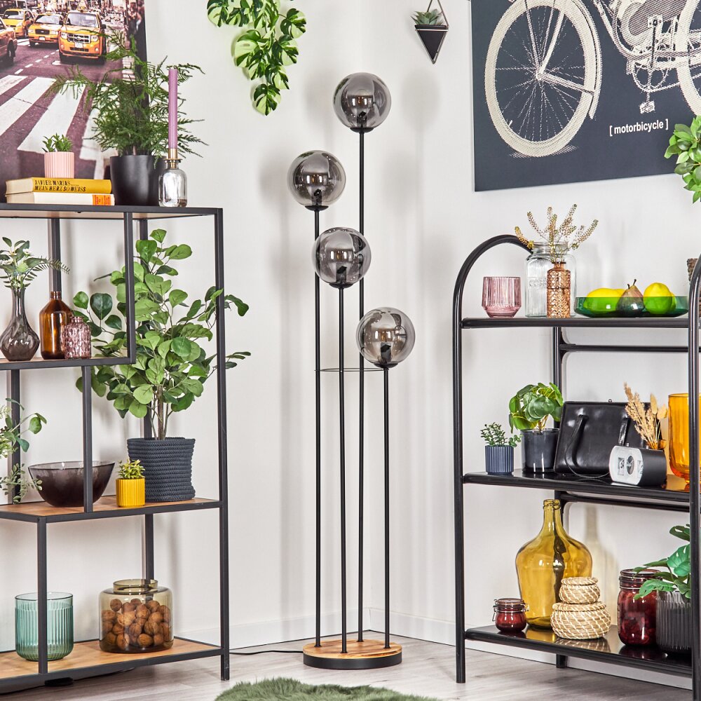 Gastor Lampada da terra 30 cm Legno chiaro, Nero, 4-Luci