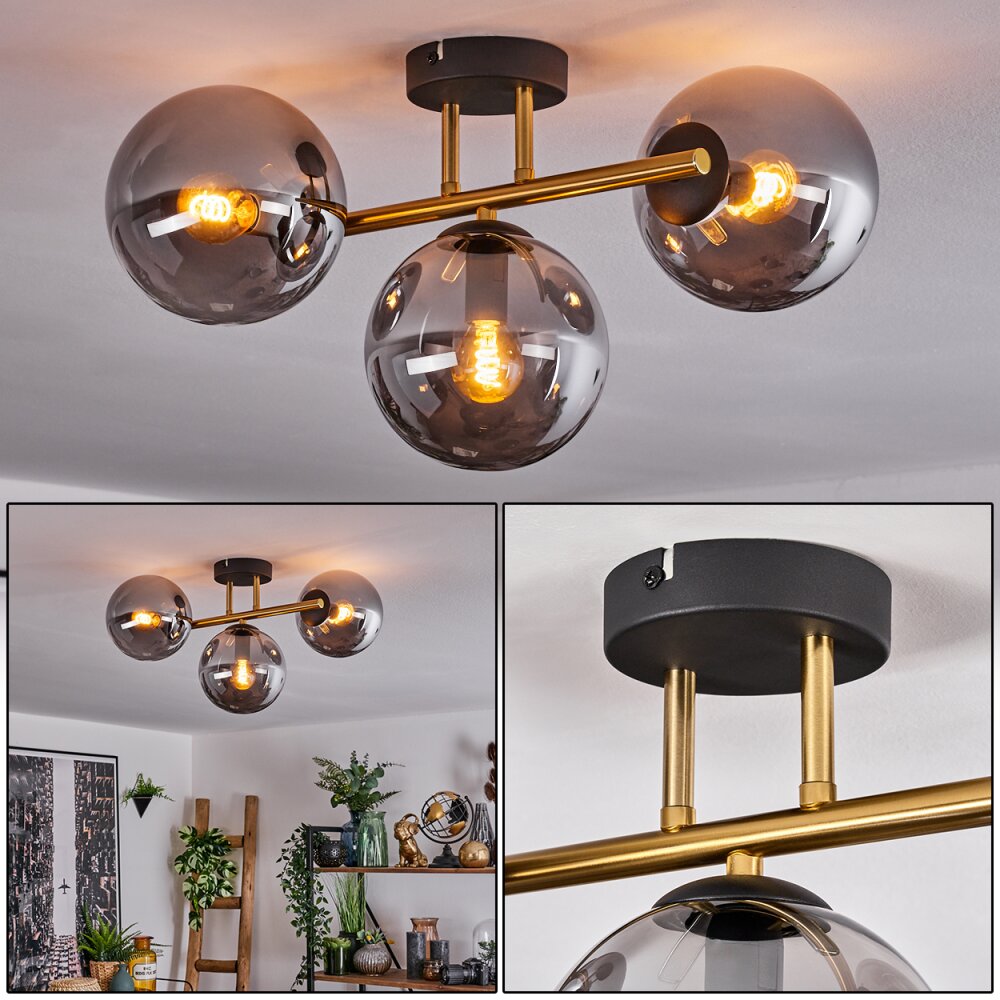 Gastor Plafoniera, Lampada a sfera 42 cm Oro, Nero, 3-Luci main product photo