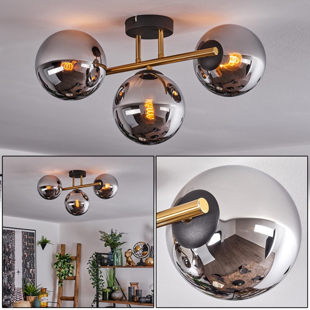 Gastor Plafoniera, Lampada a sfera 42 cm Oro, Nero, 3-Luci main product photo