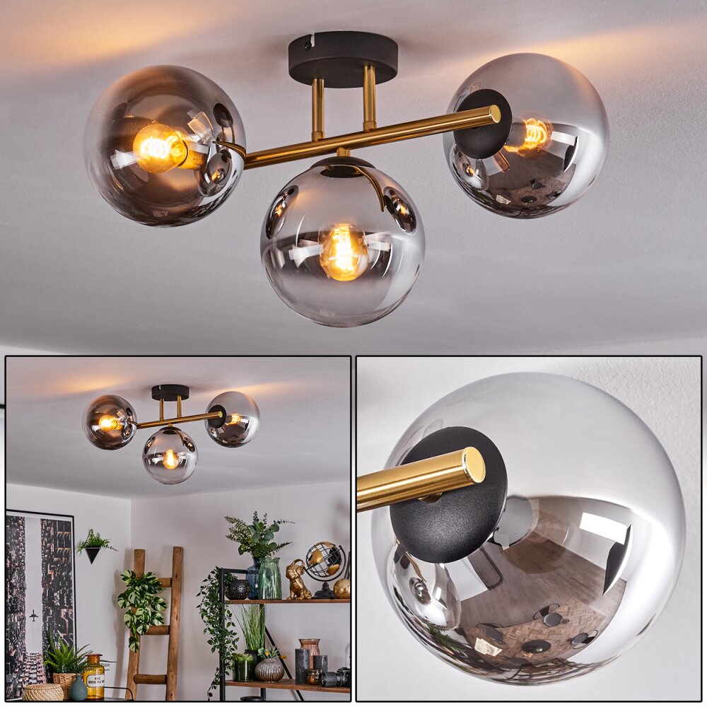 Gastor Plafoniera, Lampada a sfera 42 cm Oro, Nero, 3-Luci main product photo