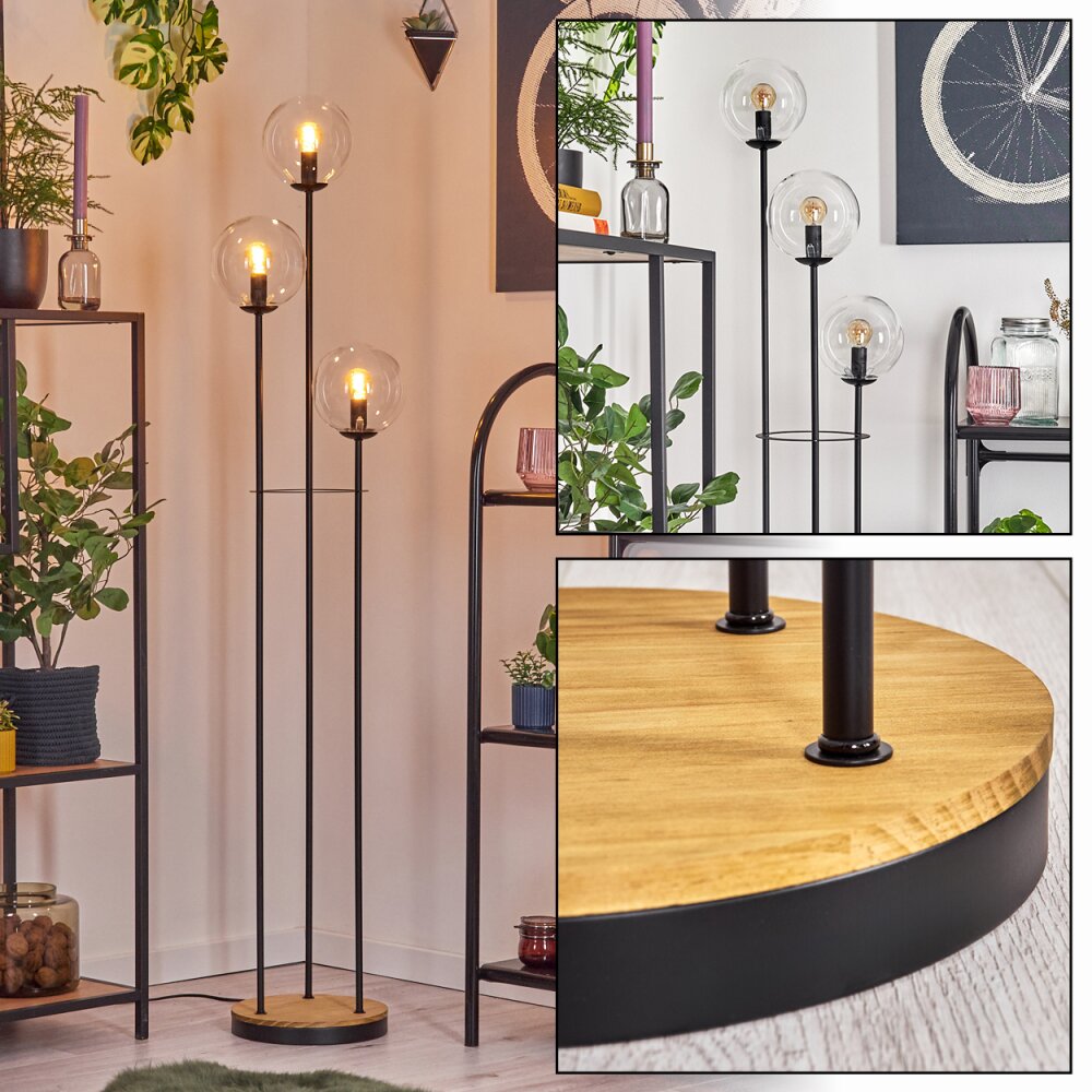 Gastor Lampada da terra 30 cm Legno scuro, Nero, 3-Luci main product photo
