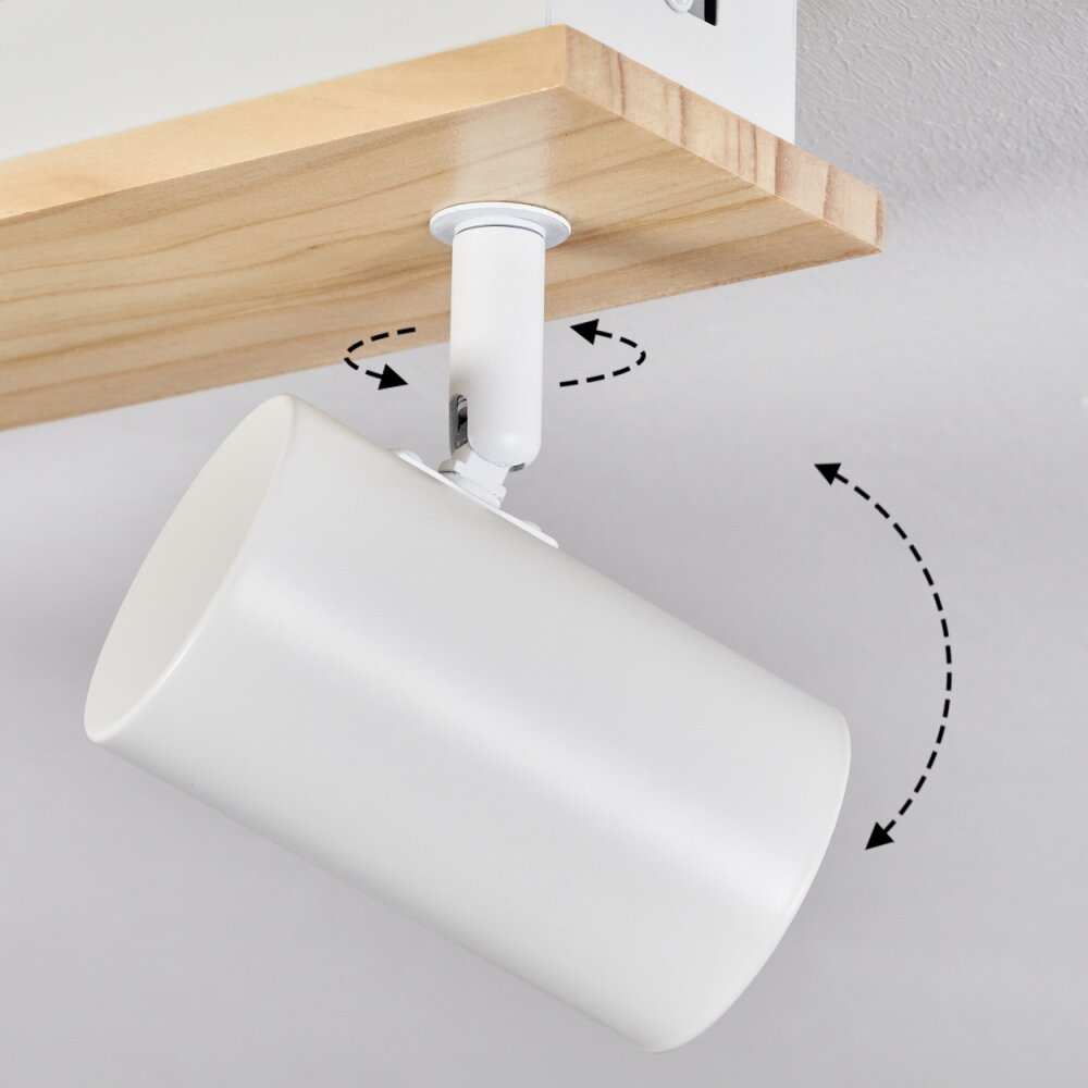 Gesteira Plafoniera, Faretto da soffitto Legno chiaro, Bianco, 3-Luci