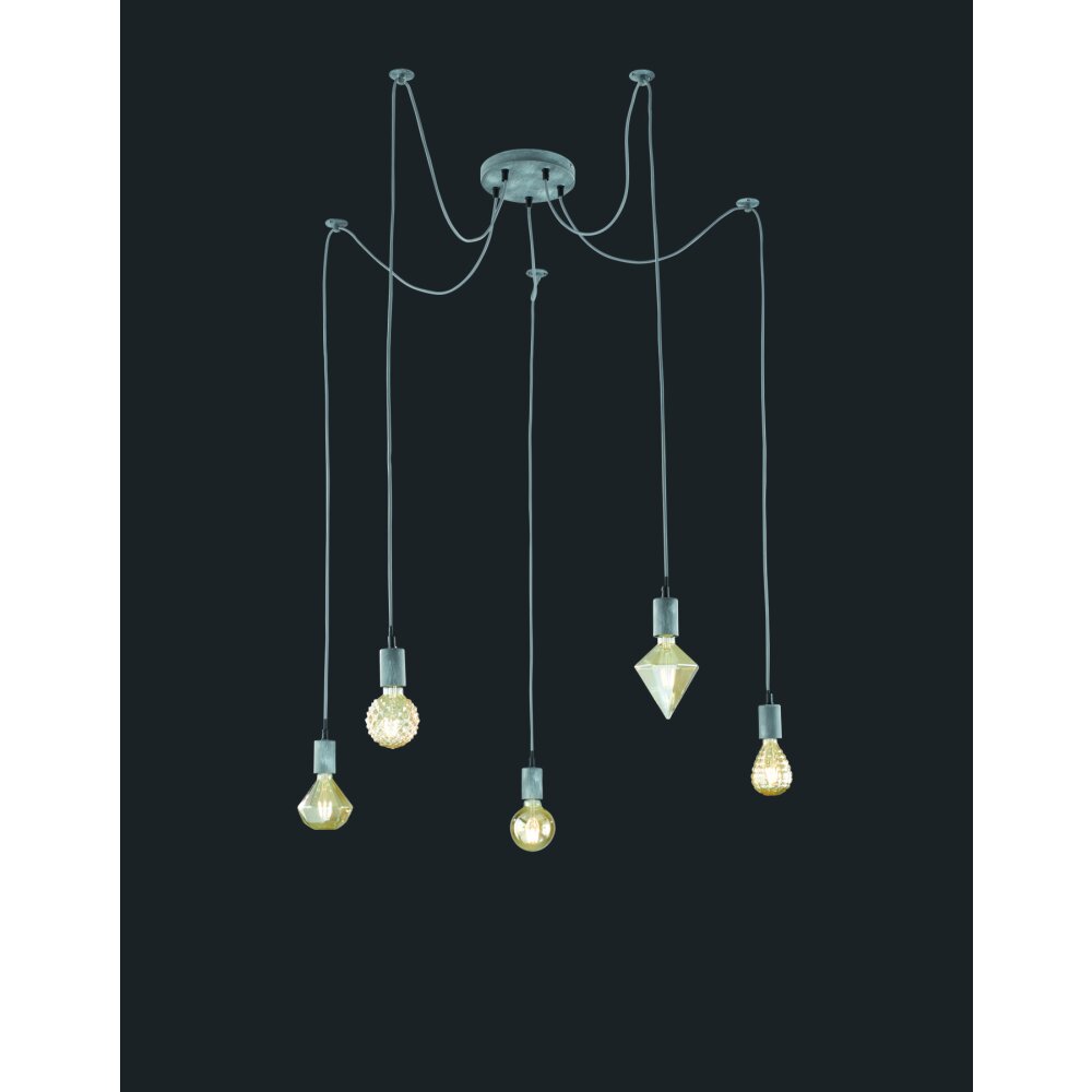 Trio Leuchten Cord Lampada a Sospensione Grigio, 5-Luci main product photo