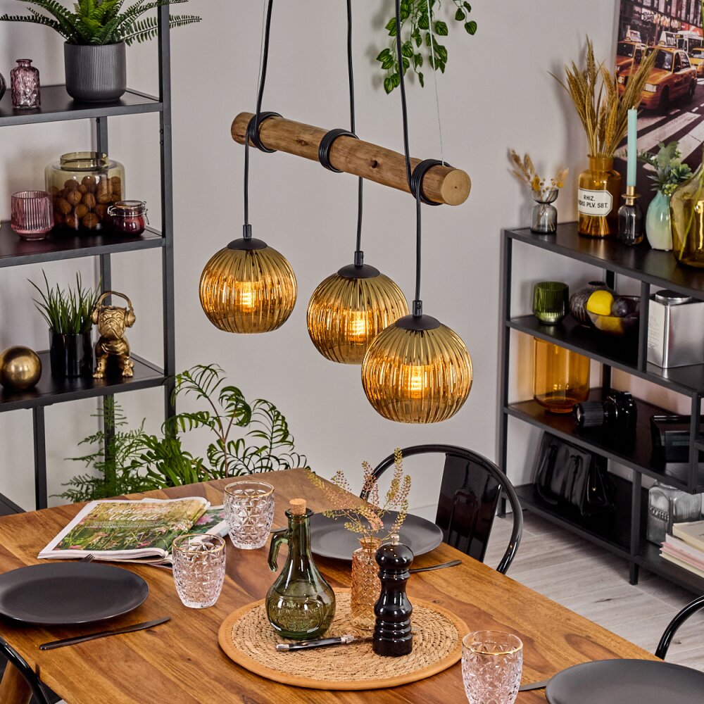 Koyoto Lampadario a sospensione, Lampada a sfera, Lampada a sospensione Écru, Nero, 3-Luci main product photo