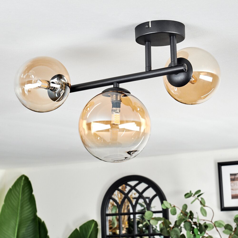 Chehalis Plafoniera, Lampada a sfera Ambrato, Chiaro, 3-Luci