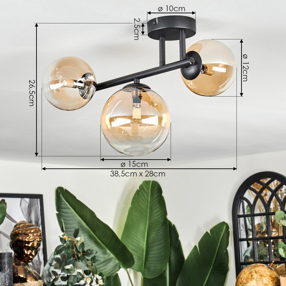 Chehalis Plafoniera, Lampada a sfera Ambrato, Chiaro, 3-Luci