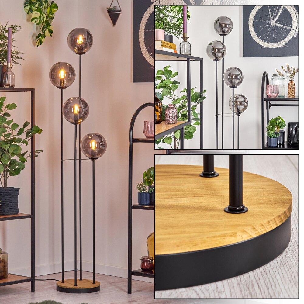 Gastor Lampada da terra 30 cm Legno scuro, Nero, 4-Luci main product photo