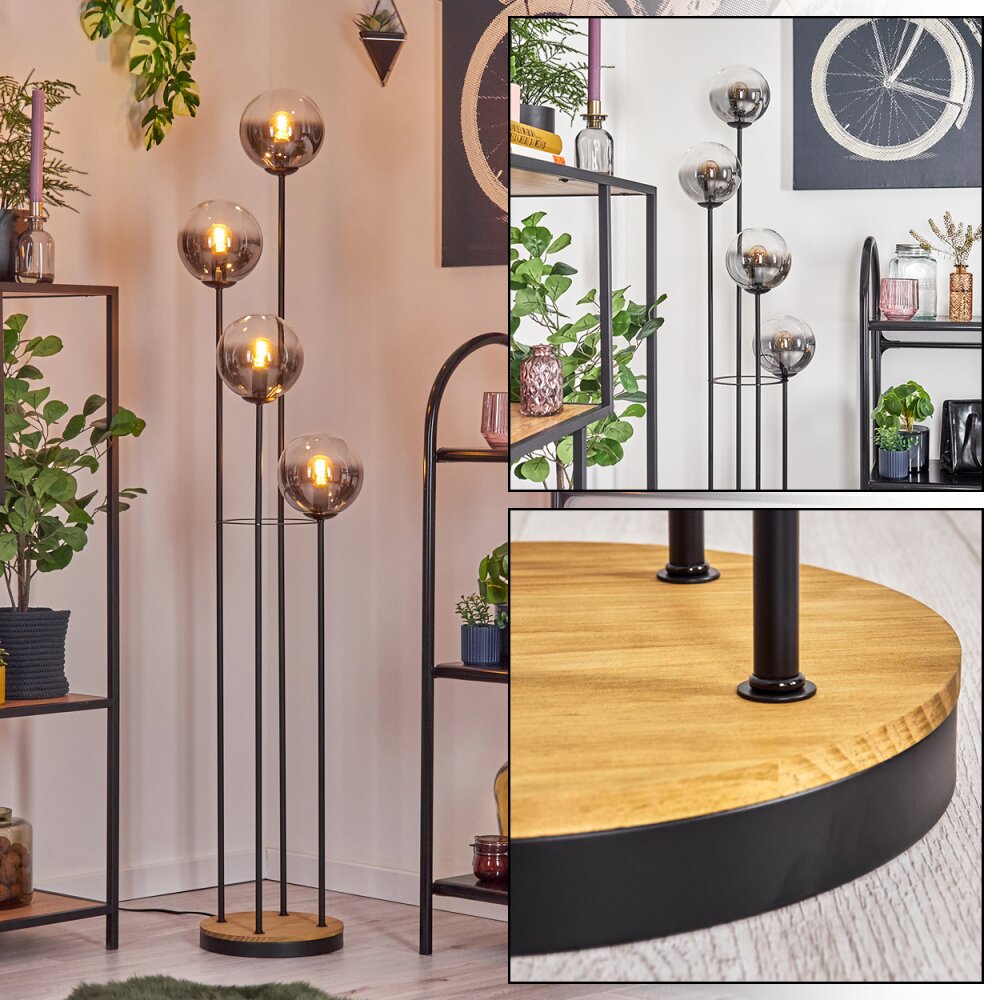 Gastor Lampada da terra 30 cm Legno scuro, Nero, 4-Luci main product photo