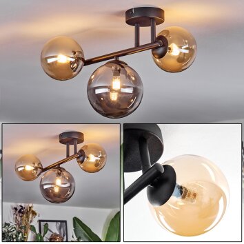 Chehalis Plafoniera, Lampada a sfera Ambrato, Grigio fumo, 3-Luci