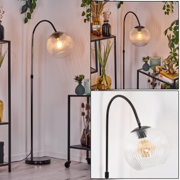 Koyoto Lampada da terra, Lampade ad arco Cromo, Nero, 1-Luce