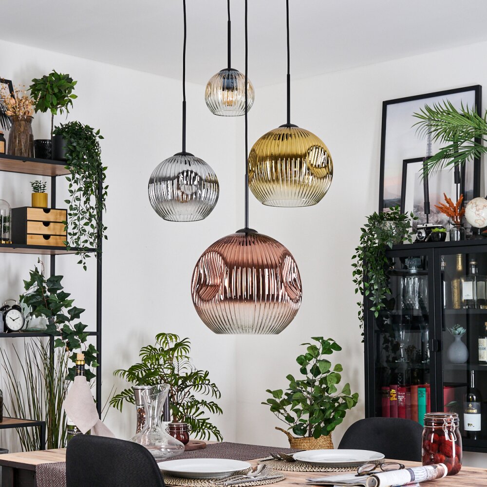 Ripoll Lampadario a sospensione, Lampada a sfera, Lampada a sospensione a cluster Ambrato, Oro, Chiaro, Ramato, Grigio fumo, 4-Luci