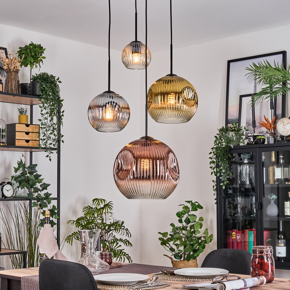 Ripoll Lampadario a sospensione, Lampada a sfera, Lampada a sospensione a cluster Ambrato, Oro, Chiaro, Ramato, Grigio fumo, 4-Luci