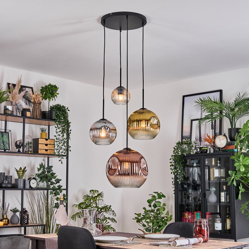 Ripoll Lampadario a sospensione, Lampada a sfera, Lampada a sospensione a cluster Ambrato, Oro, Chiaro, Ramato, Grigio fumo, 4-Luci