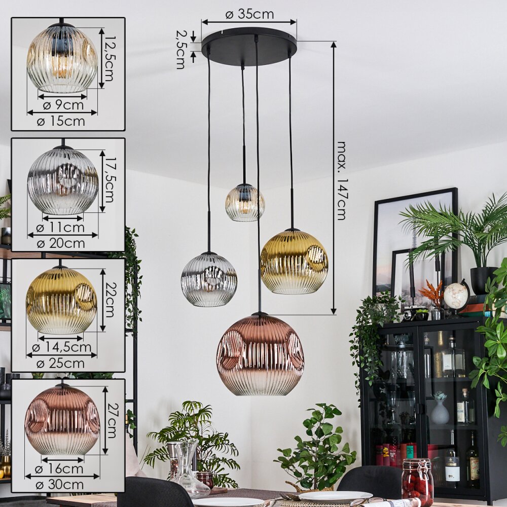 Ripoll Lampadario a sospensione, Lampada a sfera, Lampada a sospensione a cluster Ambrato, Oro, Chiaro, Ramato, Grigio fumo, 4-Luci