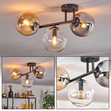 Gastor Plafoniera, Lampada a sfera Ambrato, Chiaro, Grigio fumo, 3-Luci