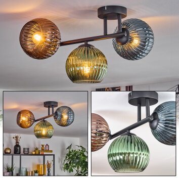 Koyoto Plafoniera, Lampada a sfera Blu, Verde, Ramato, 3-Luci