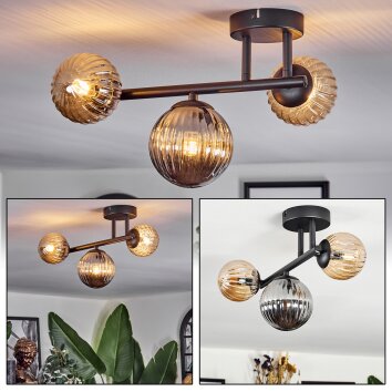 Chehalis Plafoniera, Lampada a sfera Ambrato, Grigio fumo, 3-Luci