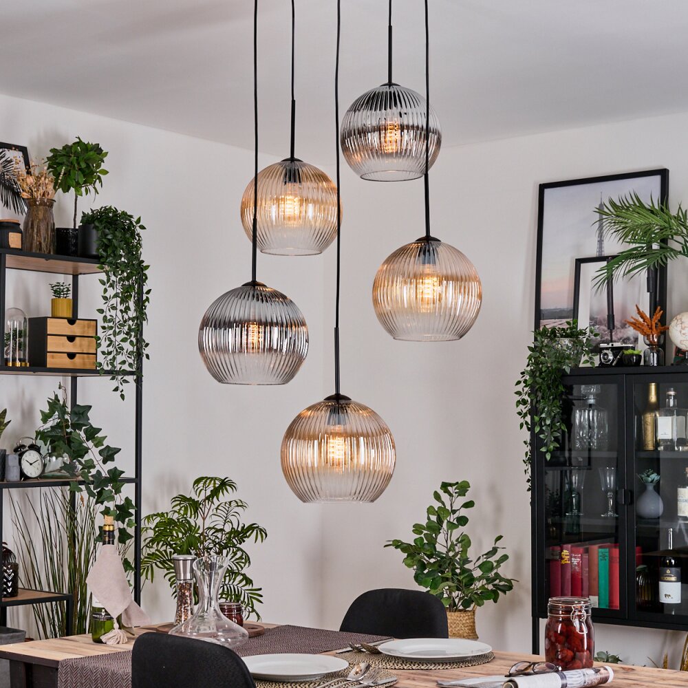 Koyoto Lampadario a sospensione, Lampada a sfera, Lampada a sospensione a cluster Ambrato, Chiaro, Grigio fumo, 5-Luci