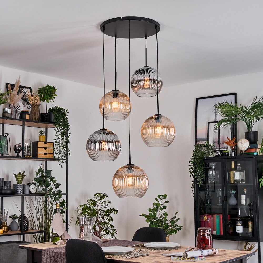 Koyoto Lampadario a sospensione, Lampada a sfera, Lampada a sospensione a cluster Ambrato, Chiaro, Grigio fumo, 5-Luci