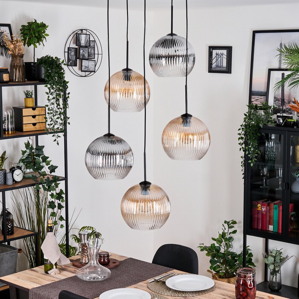 Koyoto Lampadario a sospensione, Lampada a sfera, Lampada a sospensione a cluster Ambrato, Chiaro, Grigio fumo, 5-Luci