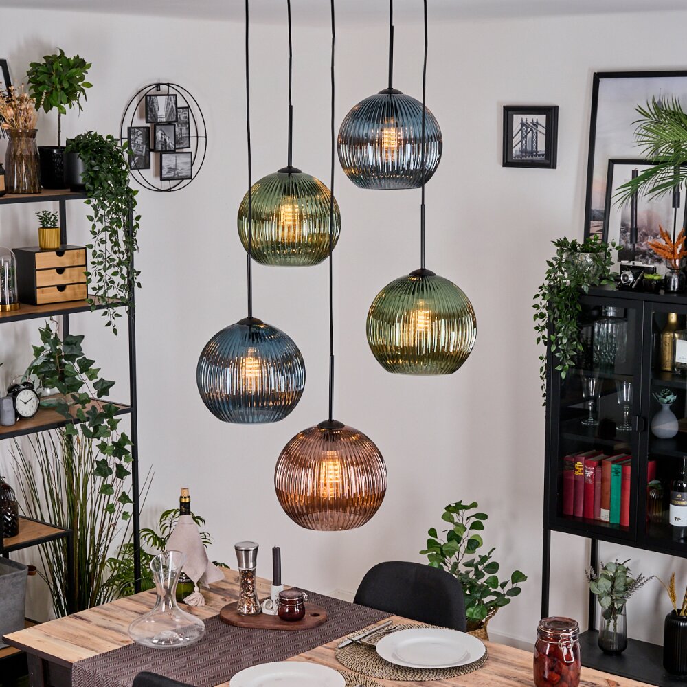 Koyoto Lampadario a sospensione, Lampada a sfera, Lampada a sospensione a cluster Blu, Verde, Ramato, 5-Luci main product photo