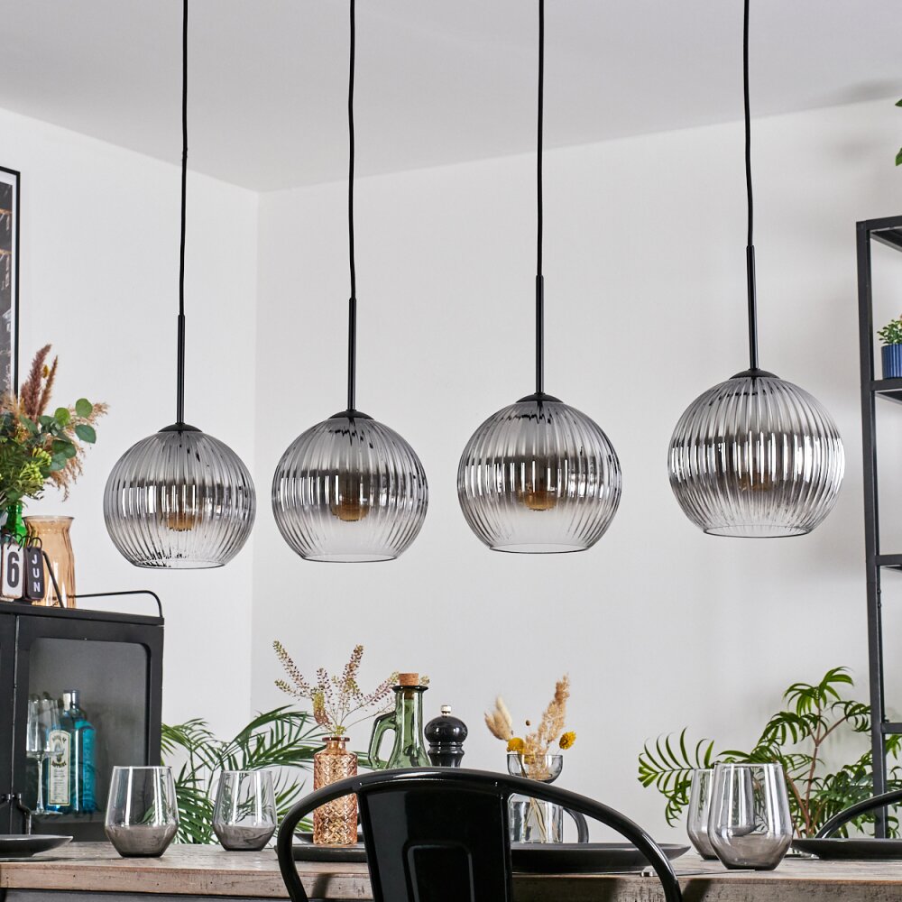 Koyoto Lampadario a sospensione, Lampada a sfera, Lampada a sospensione Chiaro, Grigio fumo, 4-Luci