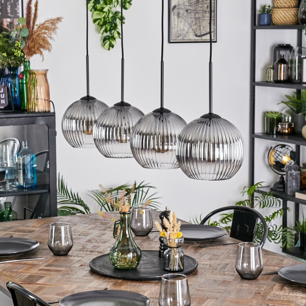 Koyoto Lampadario a sospensione, Lampada a sfera, Lampada a sospensione Chiaro, Grigio fumo, 4-Luci