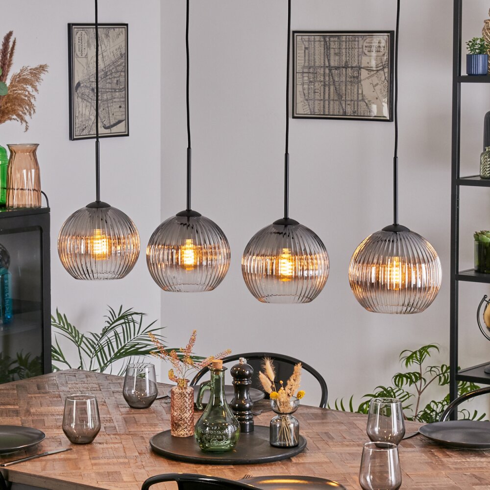 Koyoto Lampadario a sospensione, Lampada a sfera, Lampada a sospensione Chiaro, Grigio fumo, 4-Luci