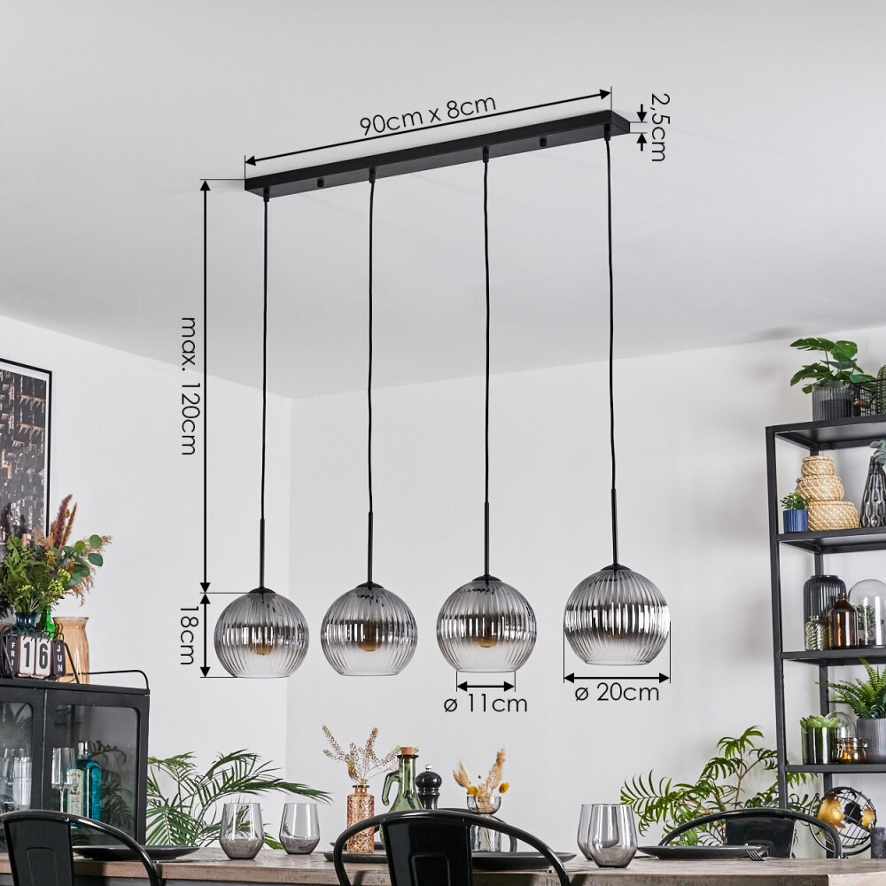 Koyoto Lampadario a sospensione, Lampada a sfera, Lampada a sospensione Chiaro, Grigio fumo, 4-Luci