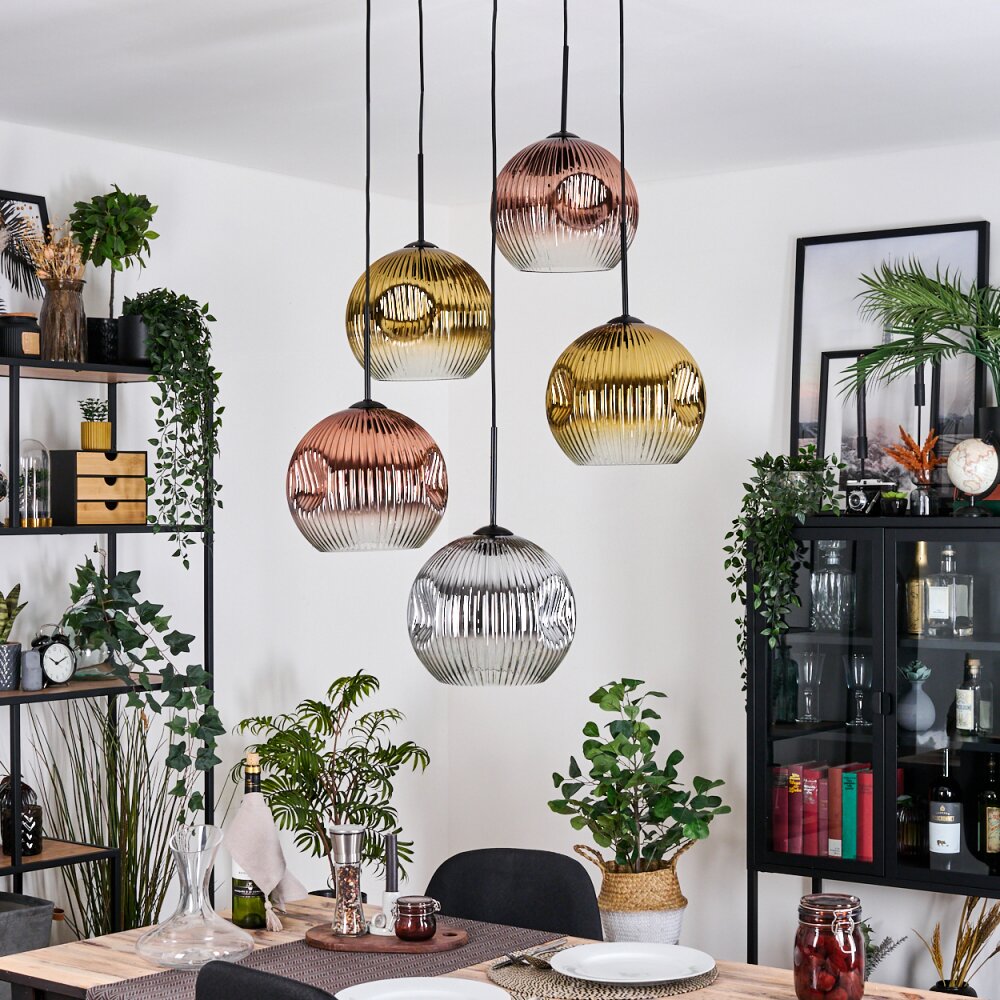 Koyoto Lampadario a sospensione, Lampada a sfera, Lampada a sospensione a cluster Cromo, Oro, Chiaro, Ramato, Grigio fumo, 5-Luci