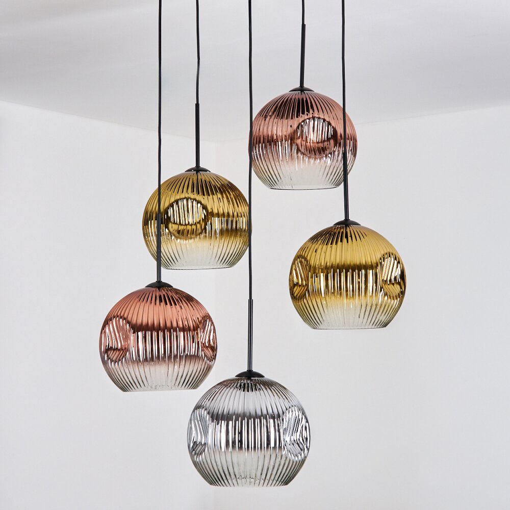 Koyoto Lampadario a sospensione, Lampada a sfera, Lampada a sospensione a cluster Cromo, Oro, Chiaro, Ramato, Grigio fumo, 5-Luci