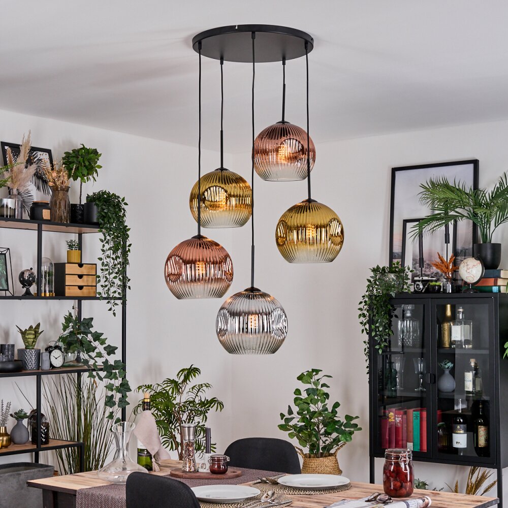 Koyoto Lampadario a sospensione, Lampada a sfera, Lampada a sospensione a cluster Cromo, Oro, Chiaro, Ramato, Grigio fumo, 5-Luci