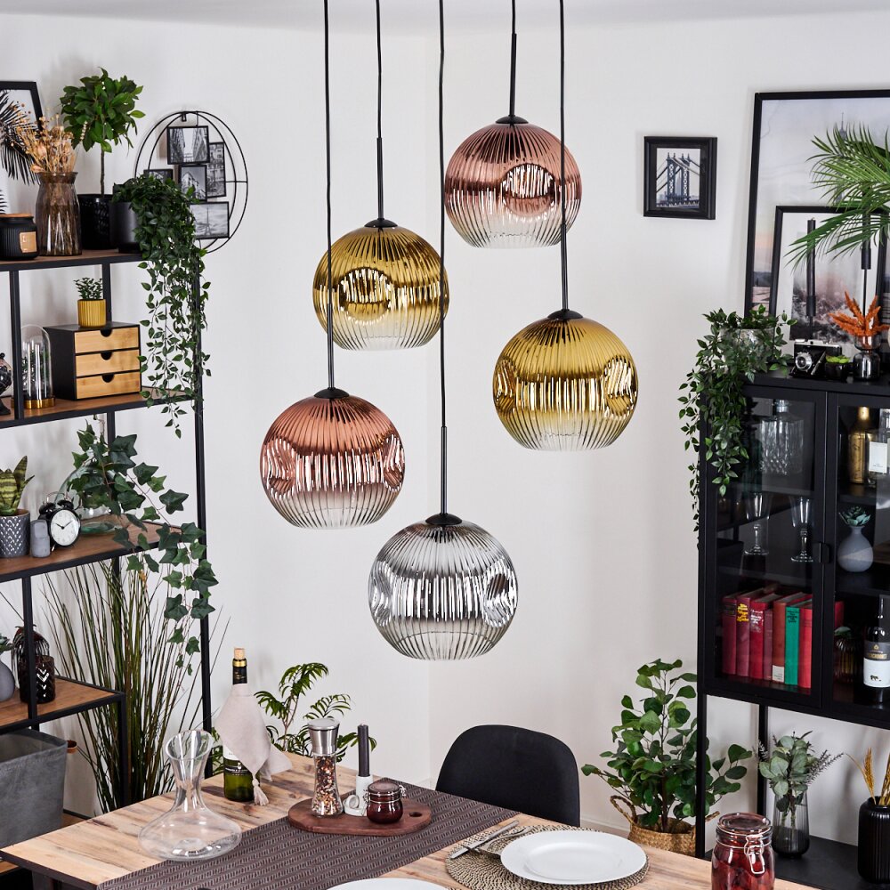 Koyoto Lampadario a sospensione, Lampada a sfera, Lampada a sospensione a cluster Cromo, Oro, Chiaro, Ramato, Grigio fumo, 5-Luci
