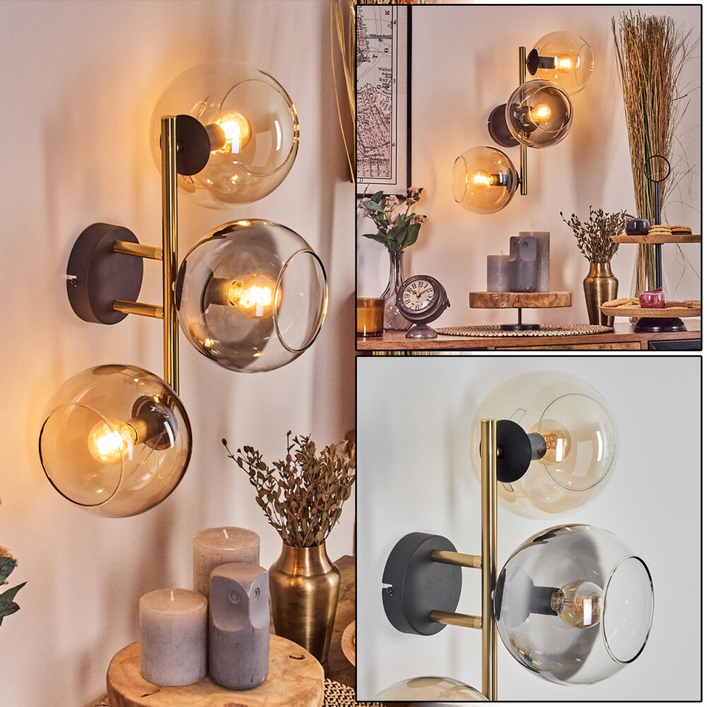 Koyoto Lampada a sfera, Applique Oro, Nero, 3-Luci main product photo