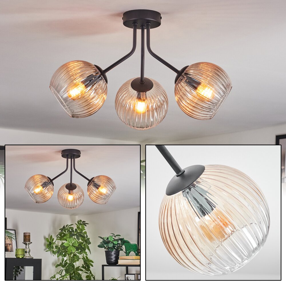 Koyoto Plafoniera, Lampada a sfera Ambrato, Chiaro, 3-Luci main product photo