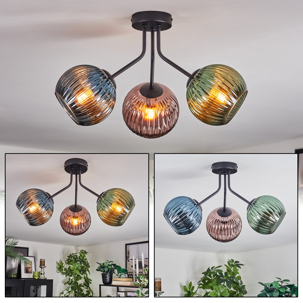 Koyoto Plafoniera, Lampada a sfera Blu, Verde, Ramato, 3-Luci main product photo