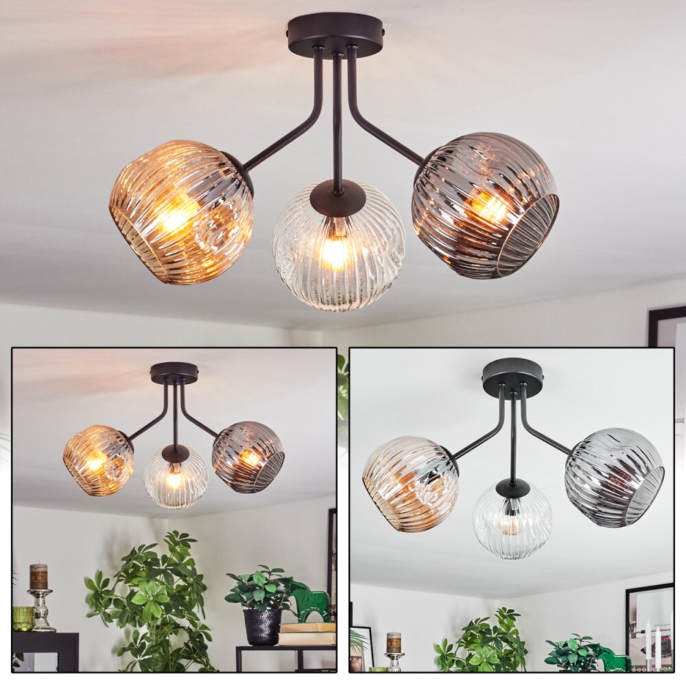 Ripoll Plafoniera, Lampada a sfera Ambrato, Chiaro, Grigio fumo, 3-Luci main product photo
