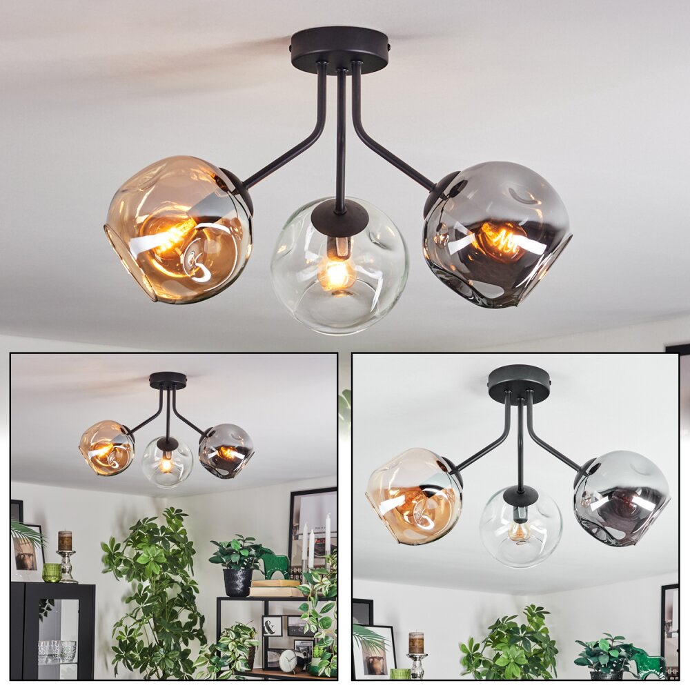 Ripoll Plafoniera, Lampada a sfera Ambrato, Chiaro, Grigio fumo, 3-Luci main product photo
